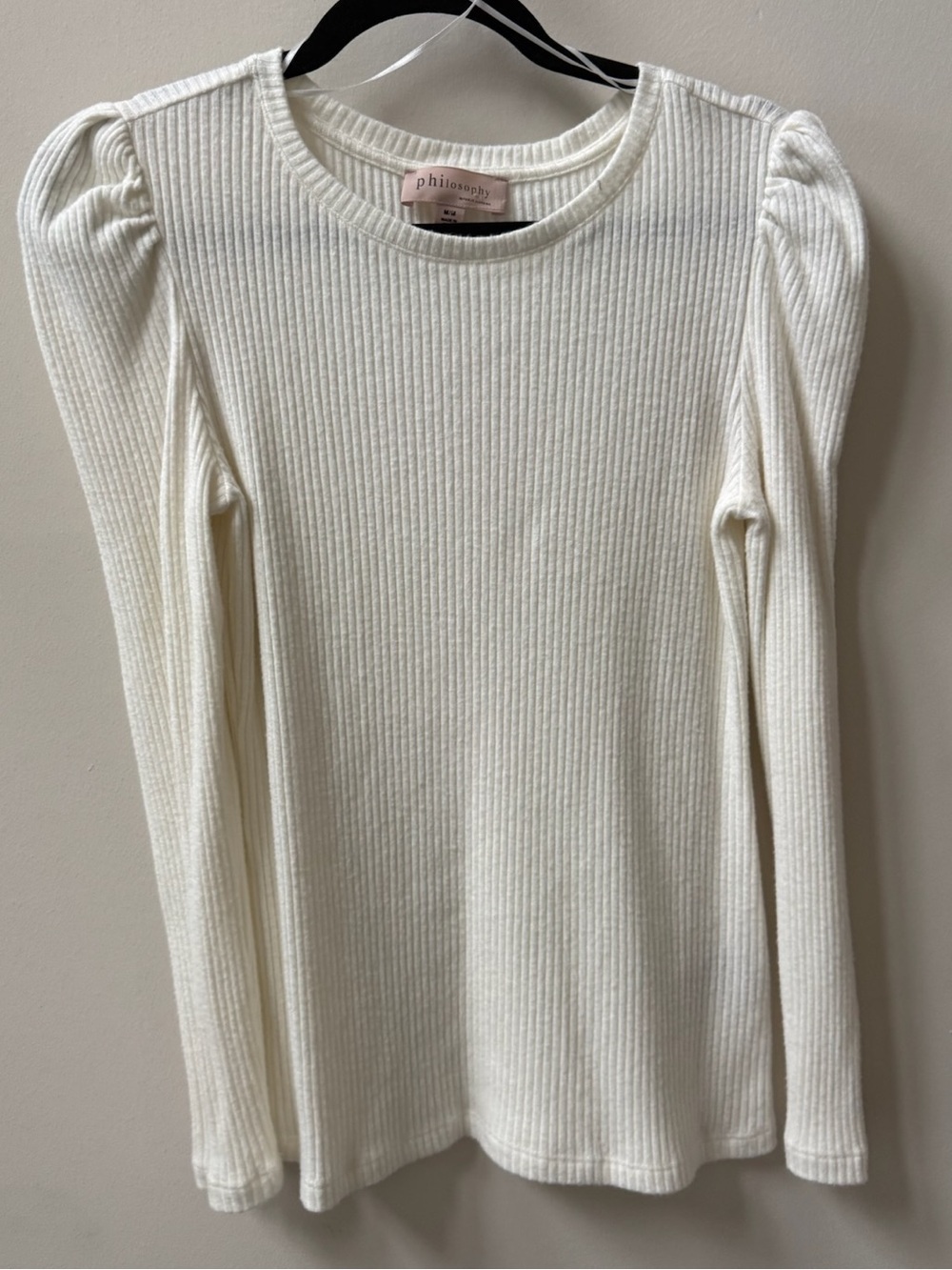 Philosophy Cream Ribbed Knit Puff Long-Sleeve Blouse Size Medium